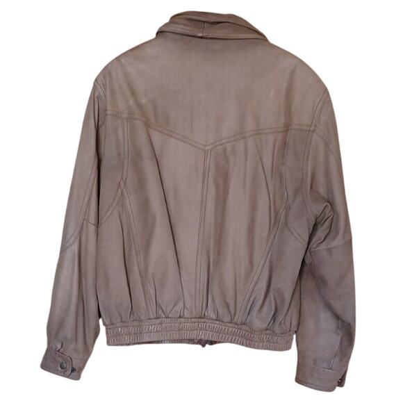 VTG JACOBSON'S Tan Leather Bomber Jacket Men's Large Soft Y2K Retro Classic - Picture 3 of 5